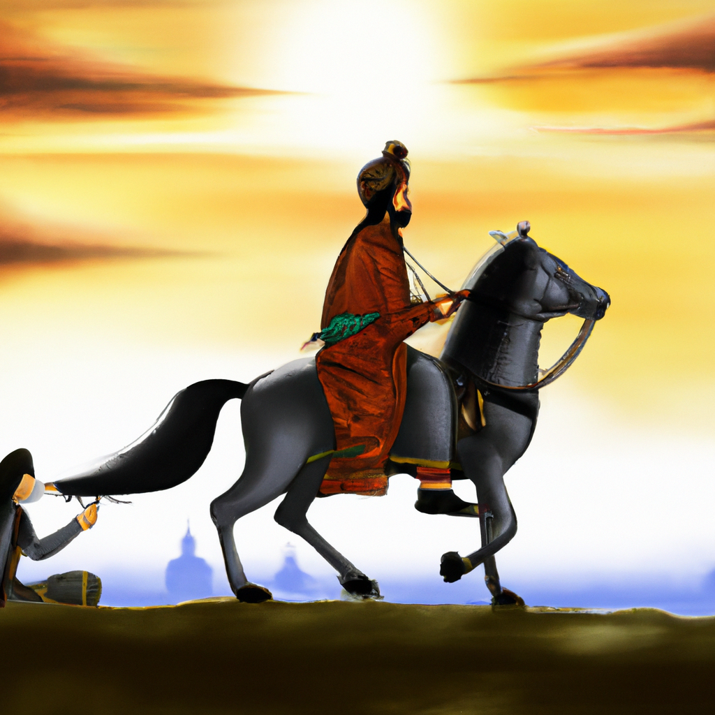 Shivaji Maharaj riding on horse to fight against mughal army