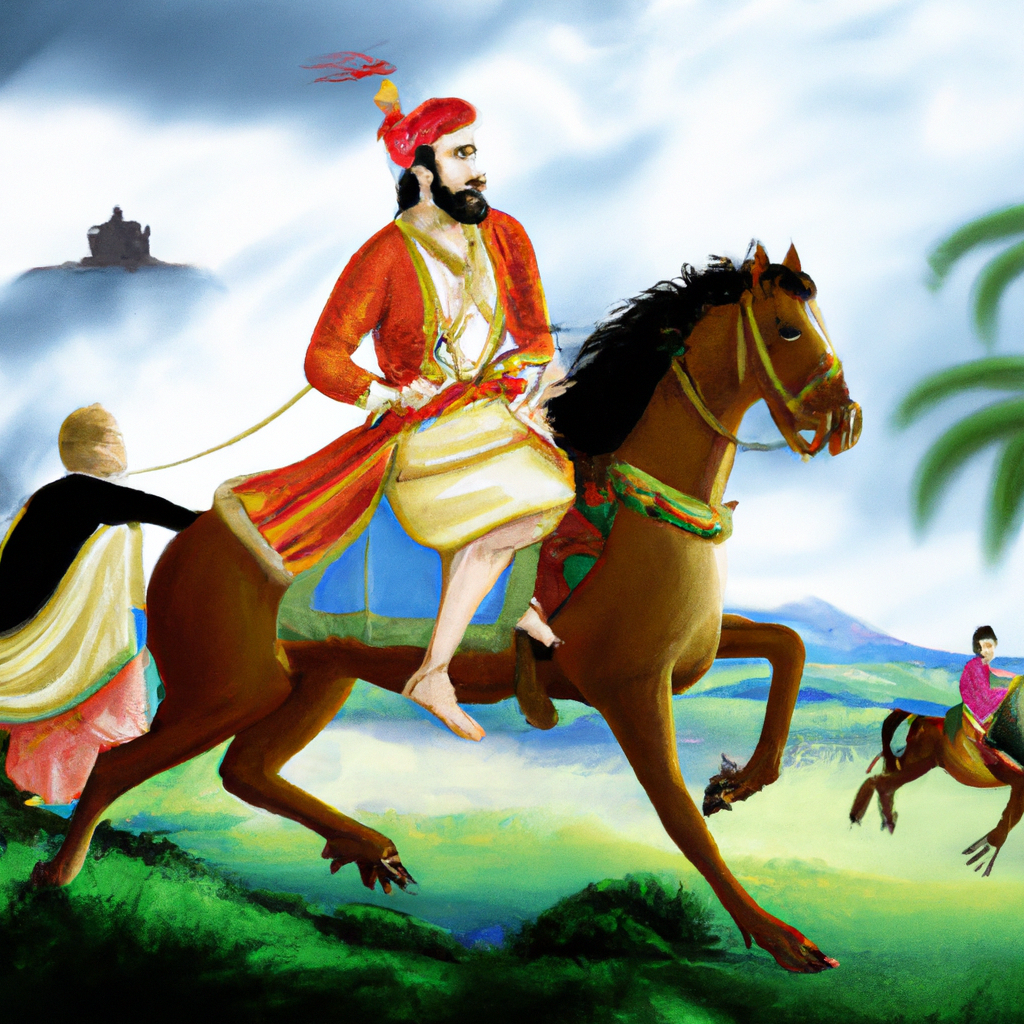 Shivaji Maharaj riding on horse to fight against mughal army